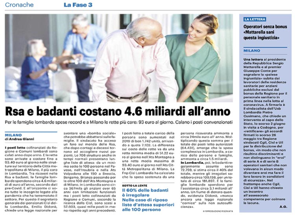 Rsa e sindacato dei pensionati: che cosa hanno detto i giornali del 9 e 10 giugno