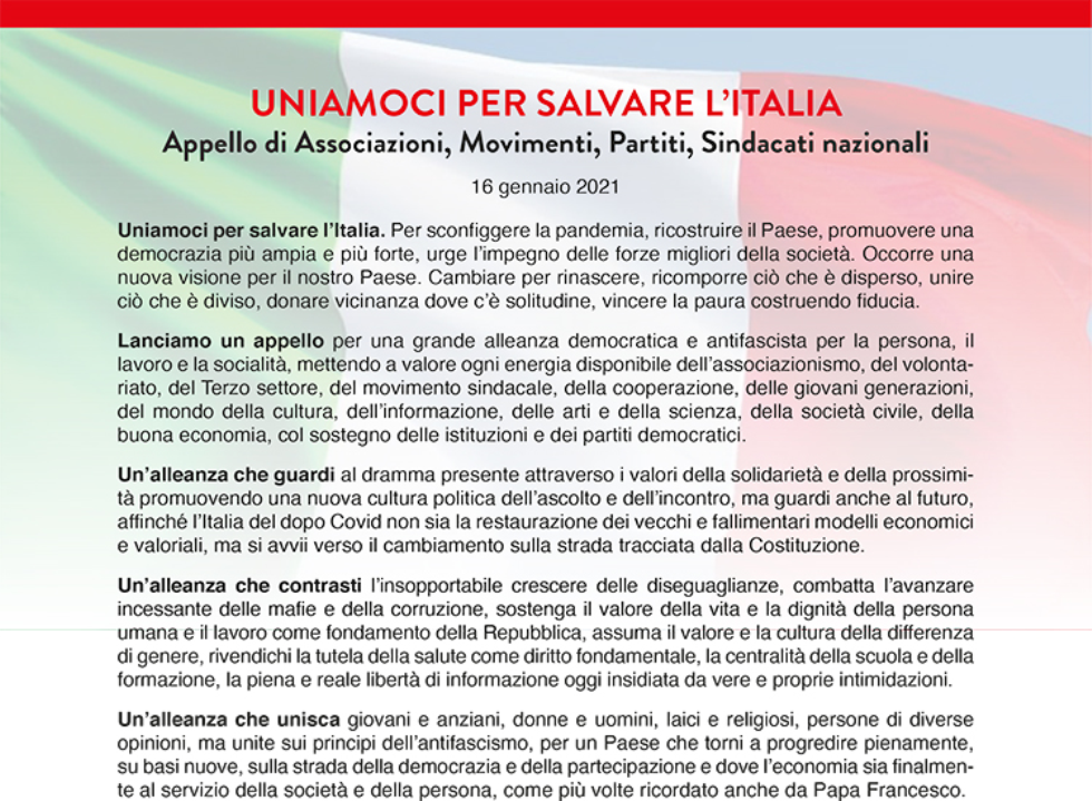 Appello per salvare l’Italia: sconfiggere la pandemia, ricostruire il Paese 