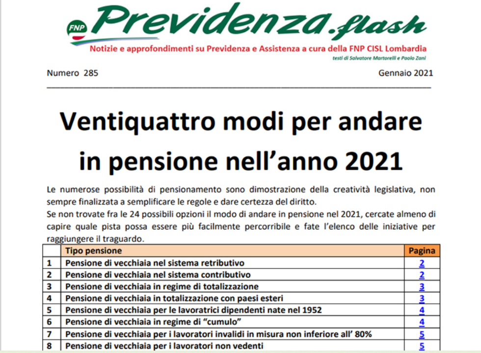 24 modi di andare in pensione nel 2021. La guida aggiornata di Previdenza Flash