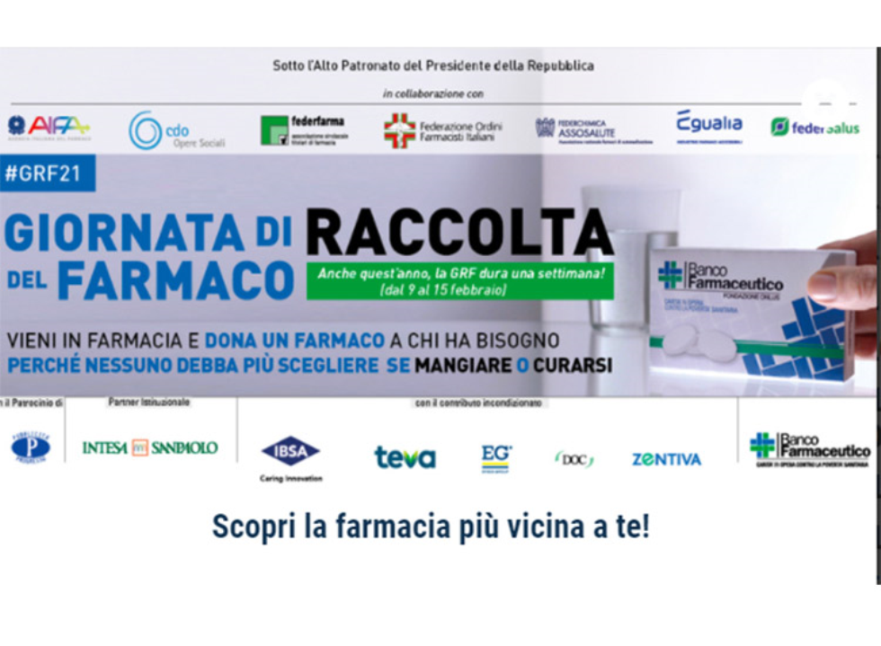 Giornata di raccolta del farmaco 2021 dal 9 al 15 febbraio, fino a lunedì