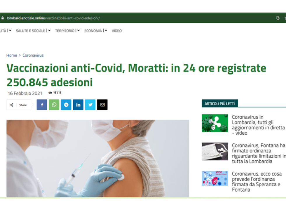 Vaccino Covid: con la somministrazione delle dosi si parte il 18 febbraio 