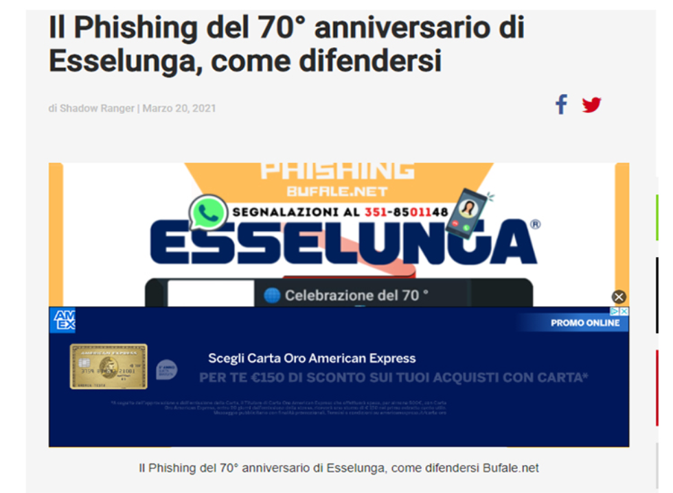 Falso messaggio sul 70esimo anniversario di Esselunga. Da non diffondere