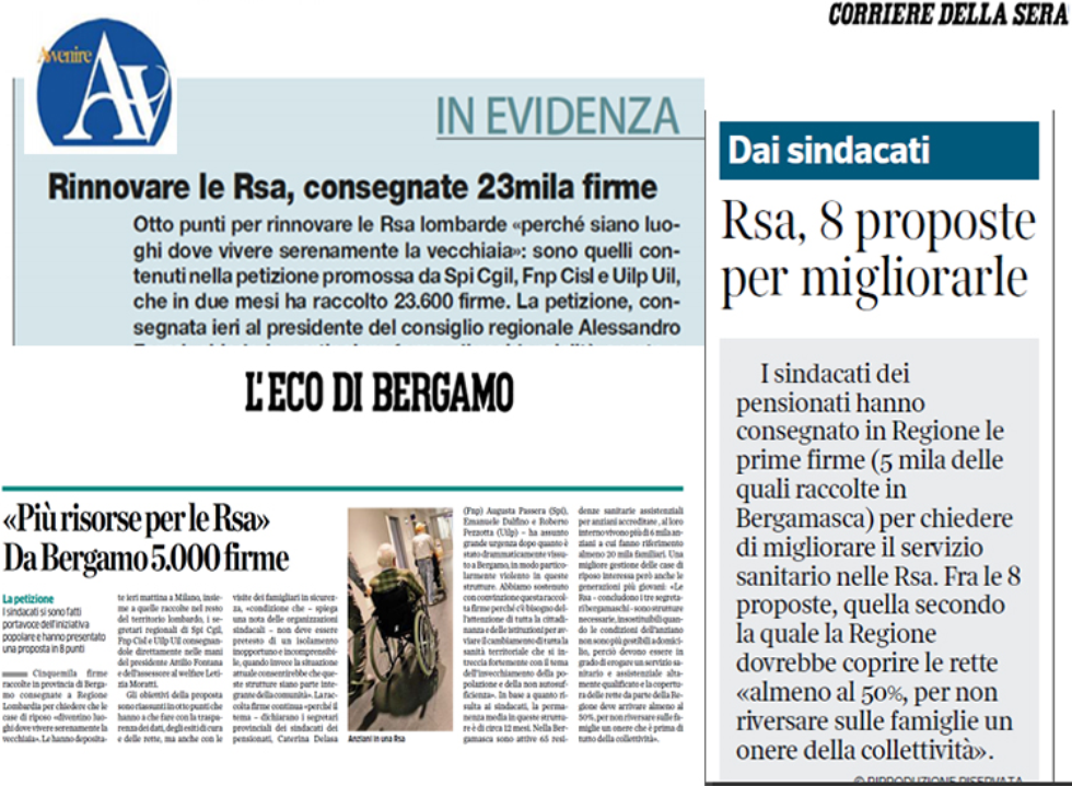 Rassegna stampa 15 giugno 2021: sui giornali la raccolta di firme per le Rsa
