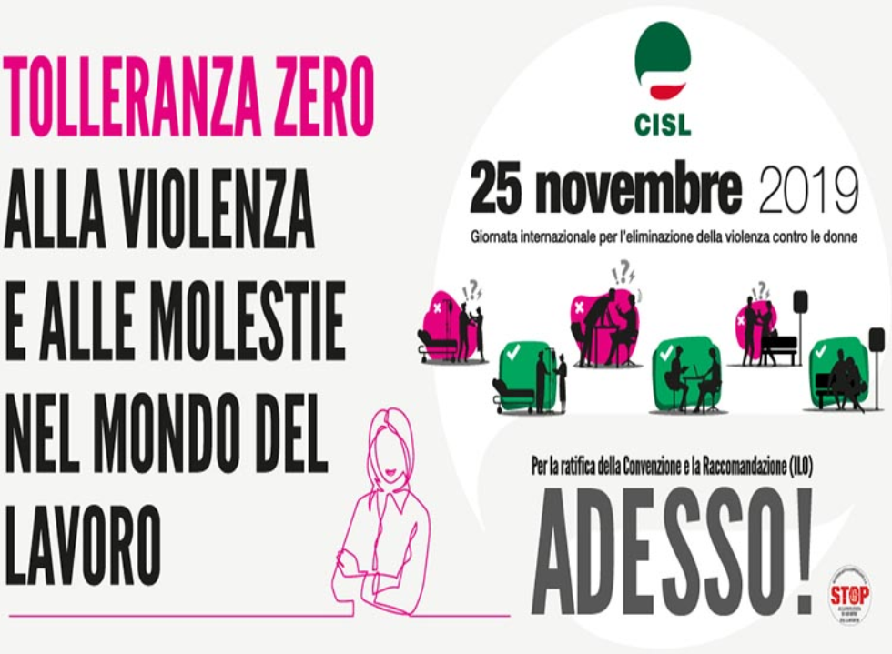 Tolleranza zero alle molestie e alla violenza sul lavoro: manifesto Cisl per il 25 novembre 