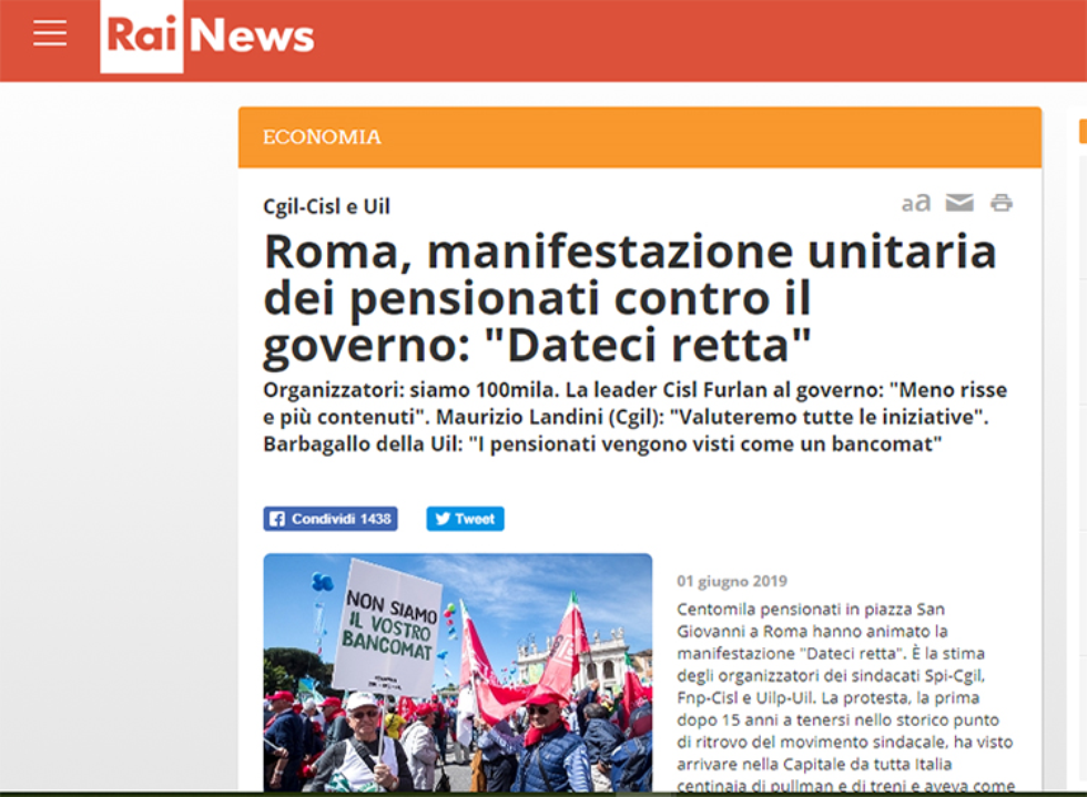 Rai News sulla manifestazione del 1 giugno 2019 a Roma