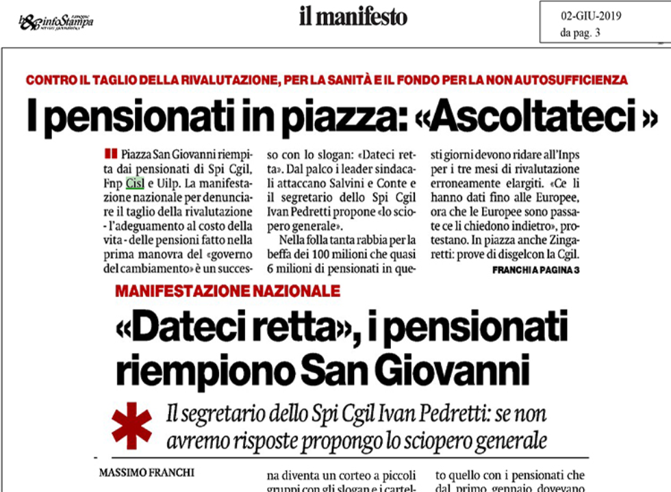 Il Manifesto, articolo sulla manifestazione del 1 giugno a Roma