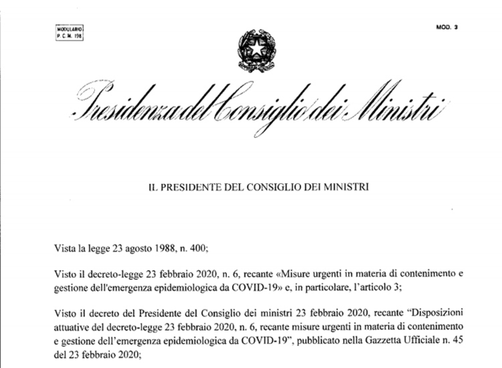 Decreto del 4 marzo 2020