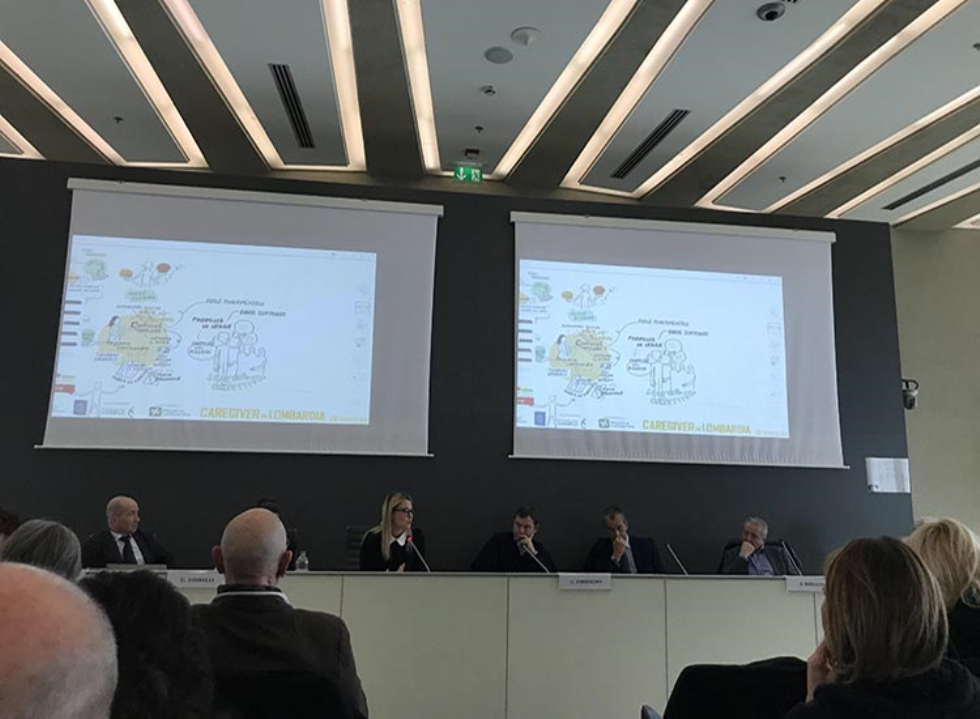 Simona Tironi e i relatori del convegno sui caregiver del 20 novembre 2019